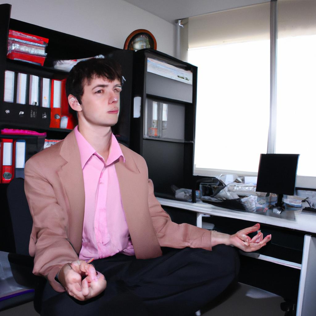 Person meditating in office